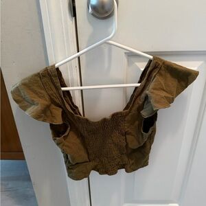 SHEIN Olive Green Smocked Flutter Sleeve Crop Top